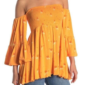 Free People Lana Off The Shoulder Floral Tunic Top Orange Size small